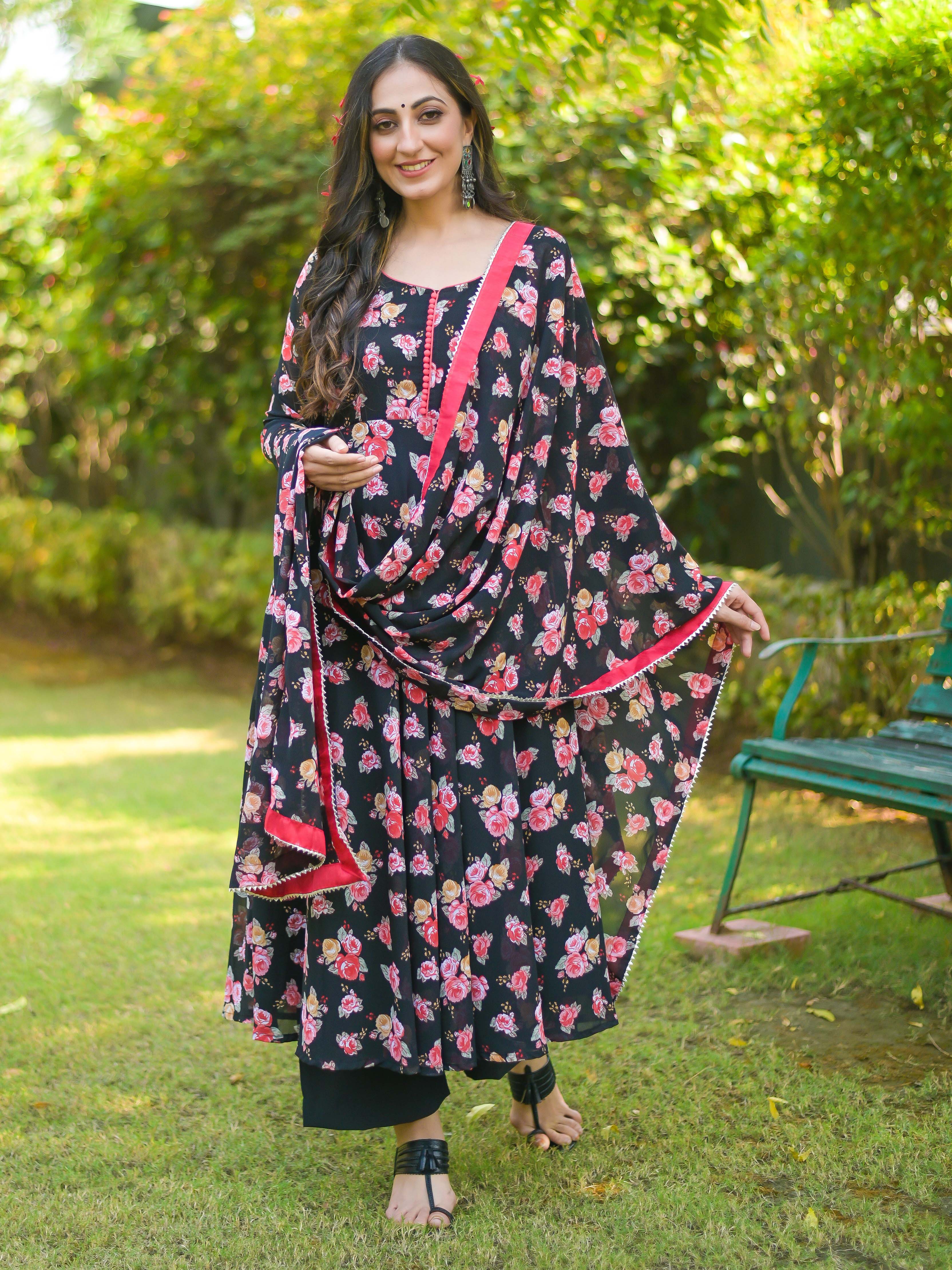 VIOLET AFRICAN FLORAL ANARKALI SET  (SET OF 3)