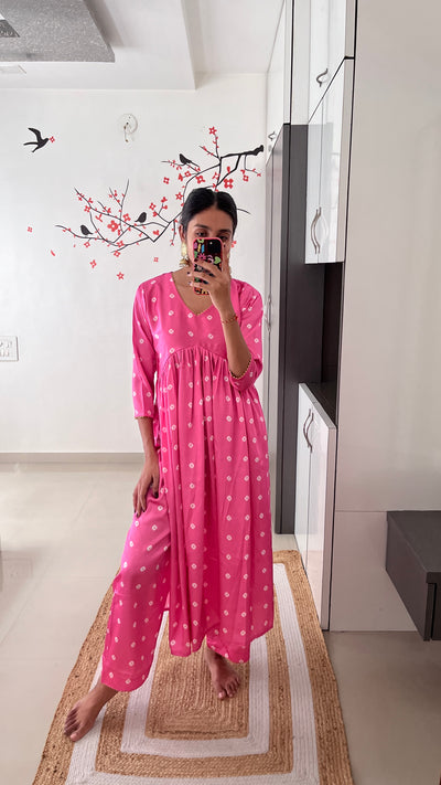 Pink Bandhej Nyra set