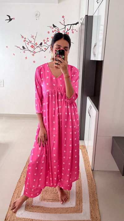 Pink Bandhej Nyra set