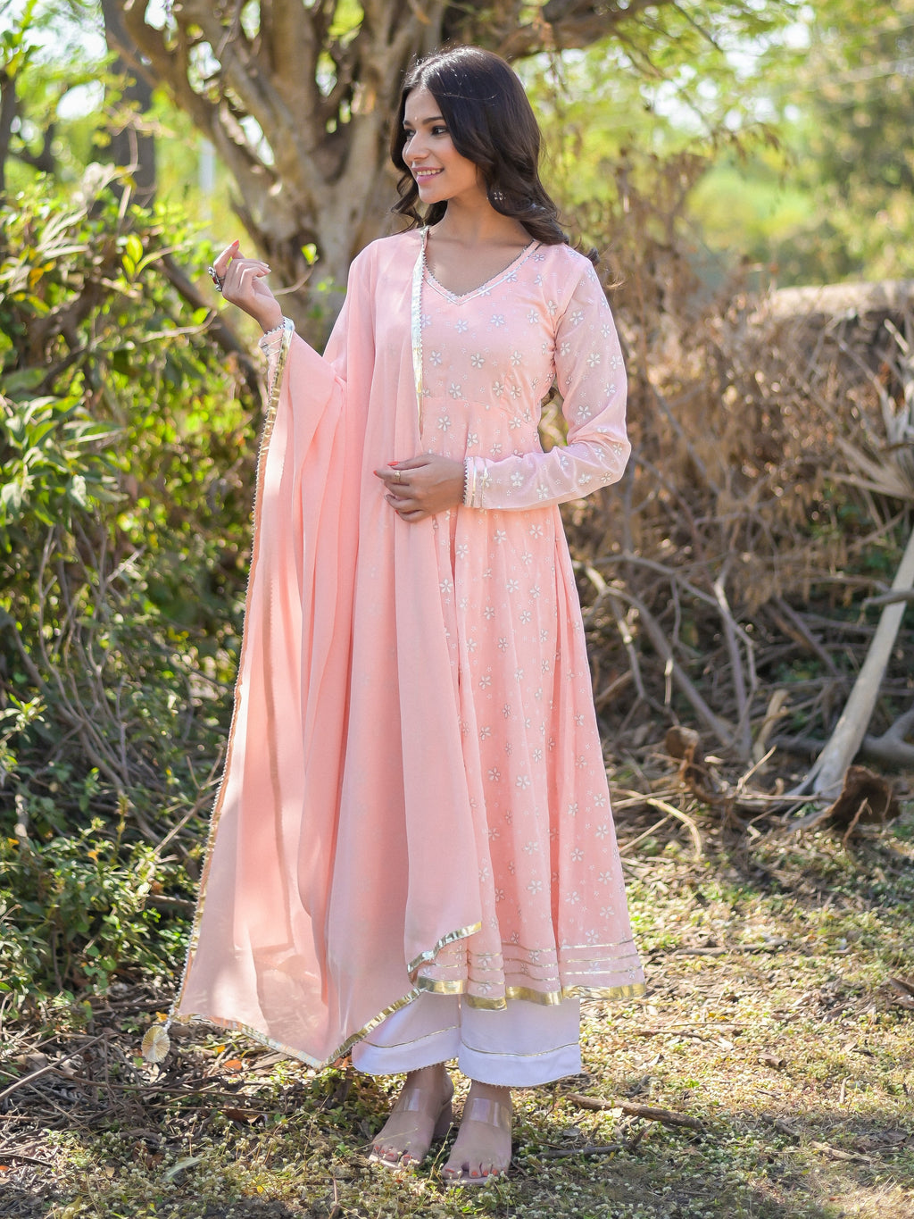 White Crepe Silk Palazzo with Lace Details