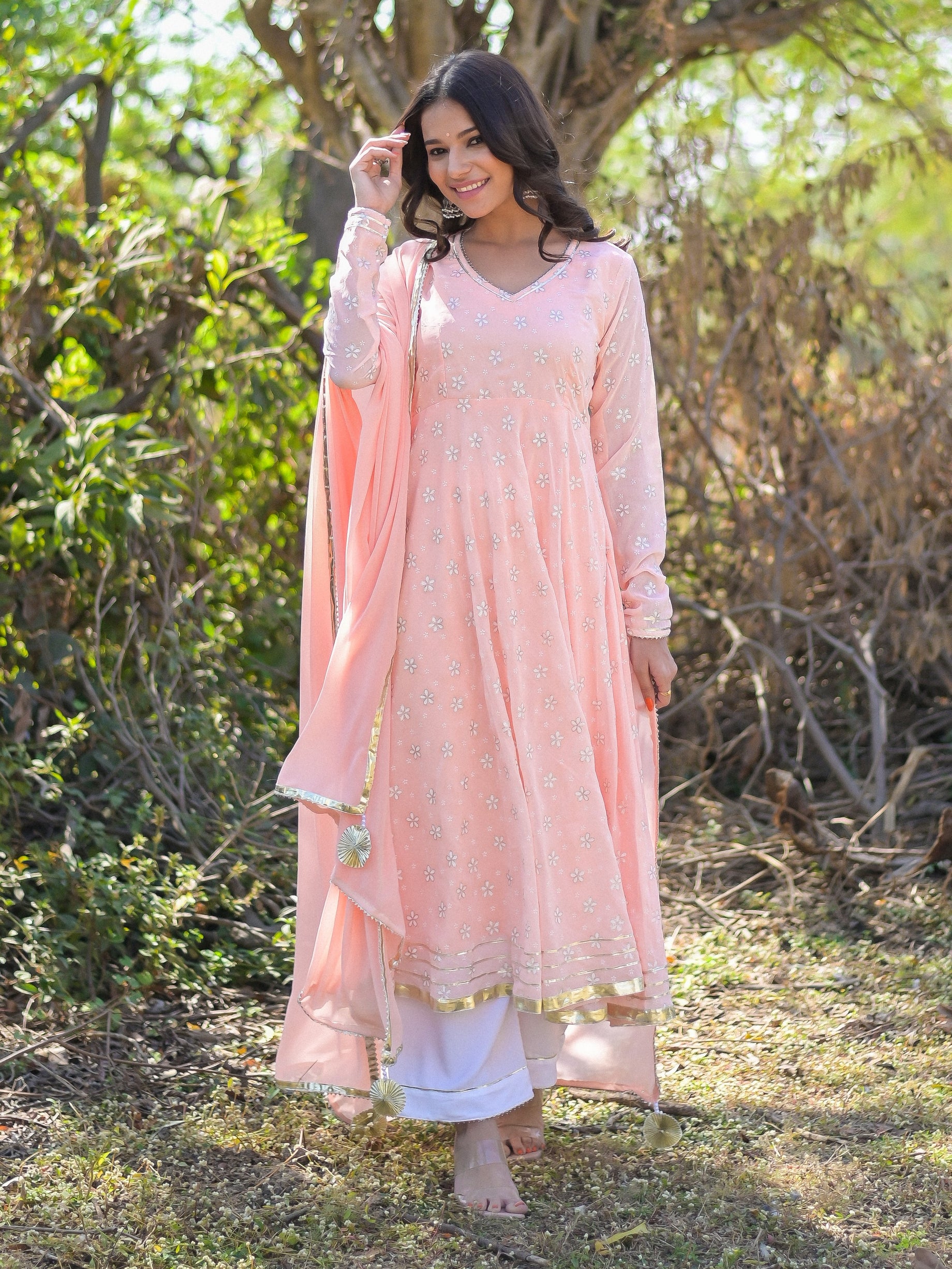 White Crepe Silk Palazzo with Lace Details