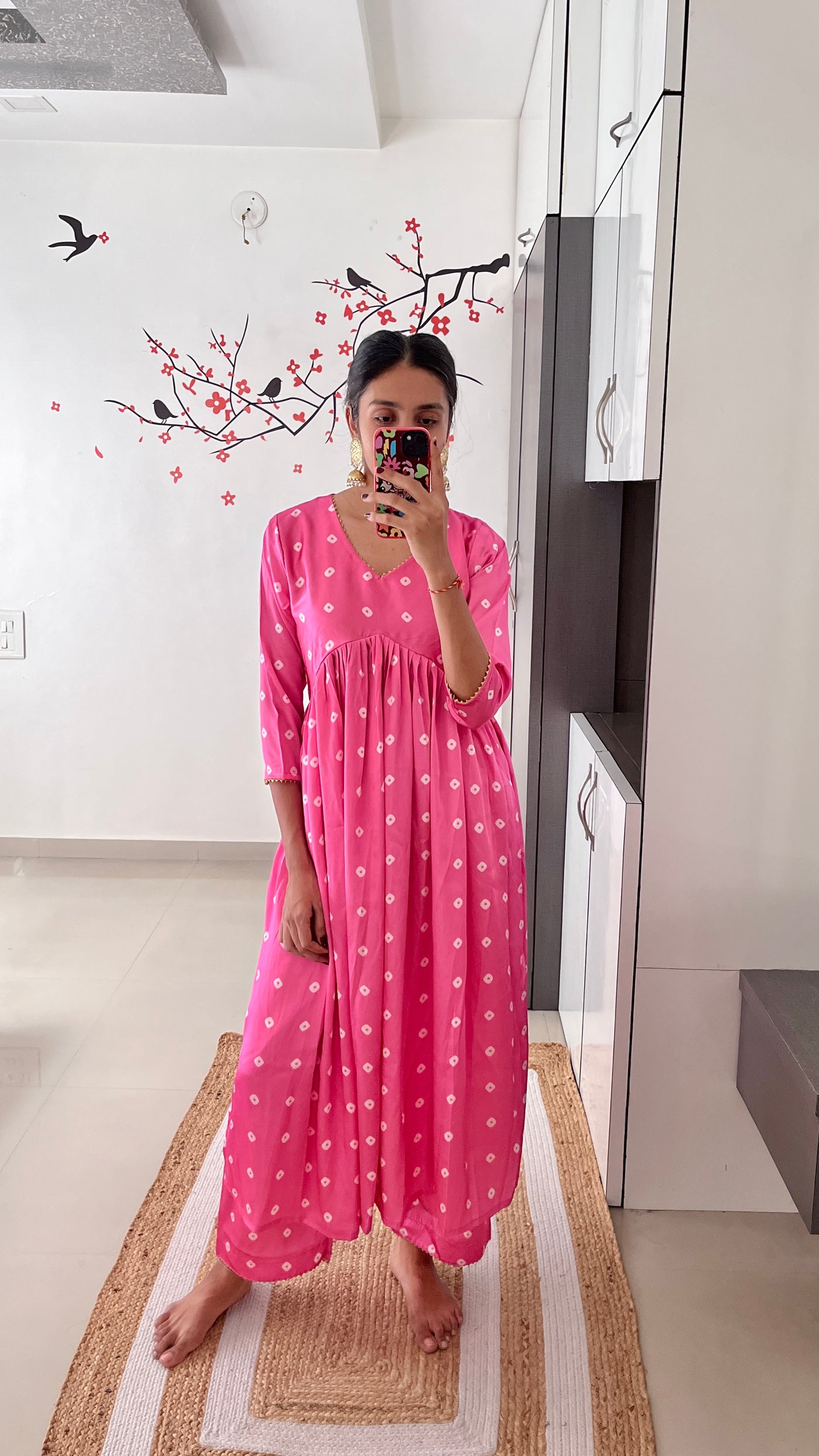 Pink Bandhej Nyra set