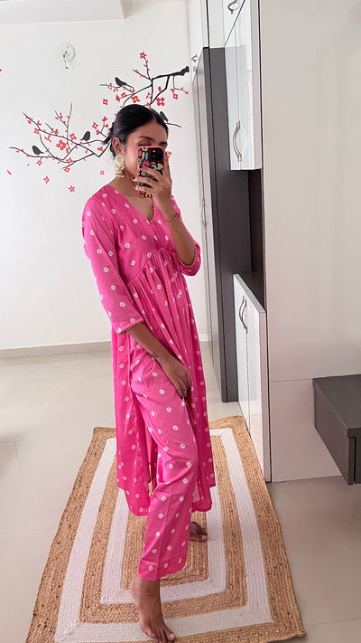 Pink Bandhej Nyra set