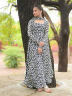 Black and White Anarkali Kurta with dupatta