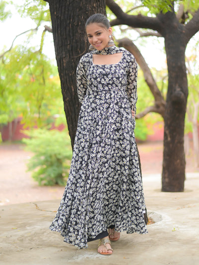 Black and White Anarkali Kurta with dupatta