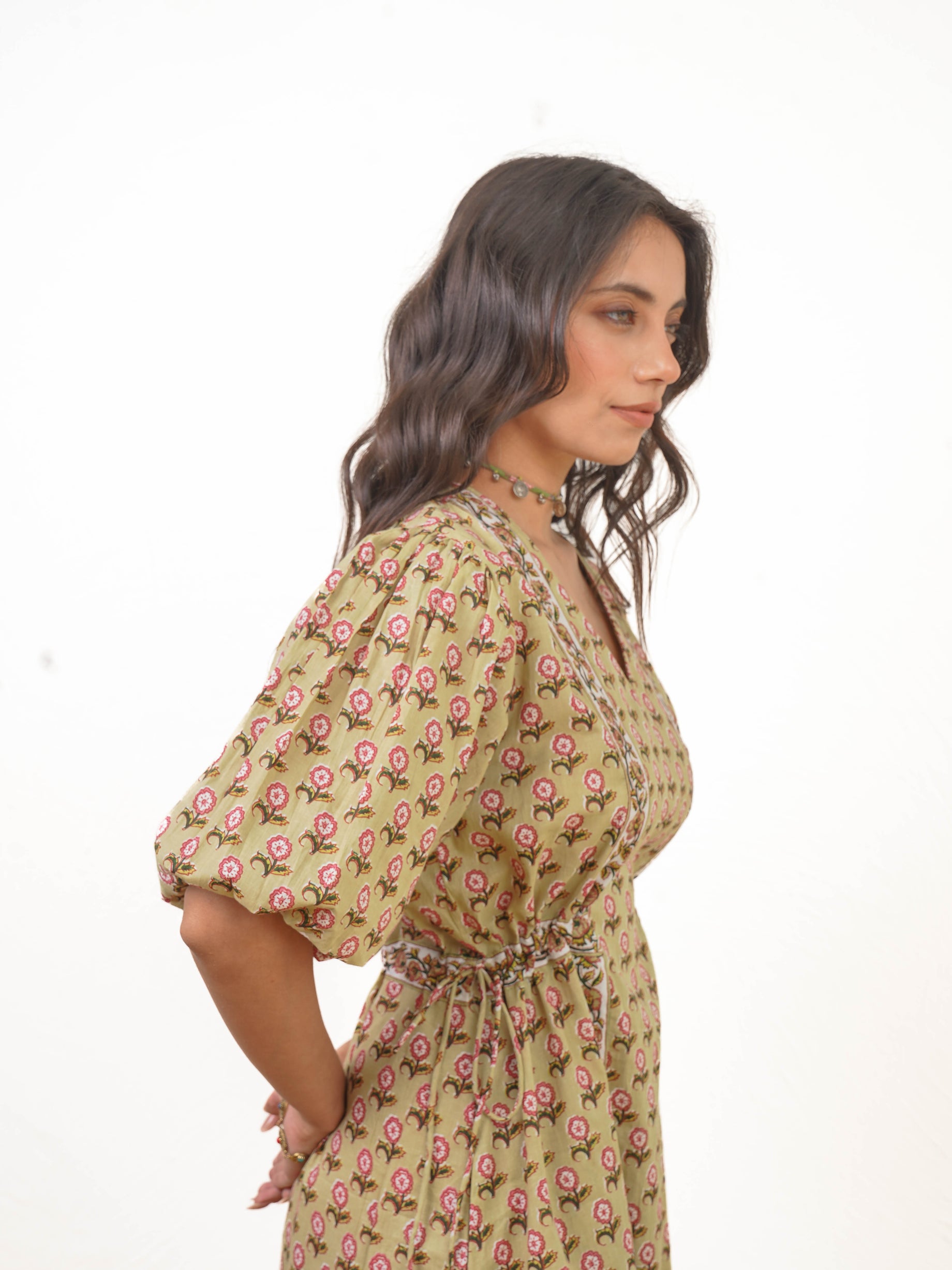 GREEN BUTI DRESS
