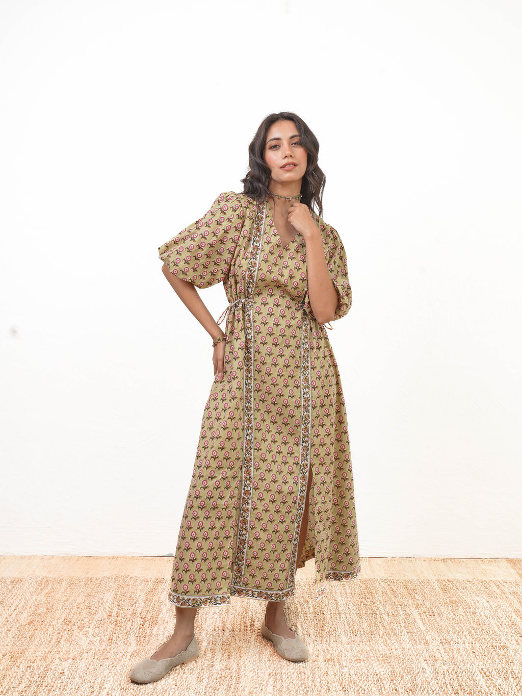 GREEN BUTI DRESS