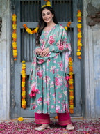 Jade Green Floral Anarkali Suit Set