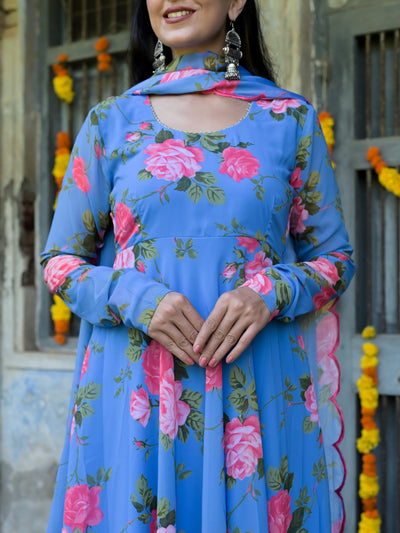 Blue Rose Garden Anarkali Suit Set