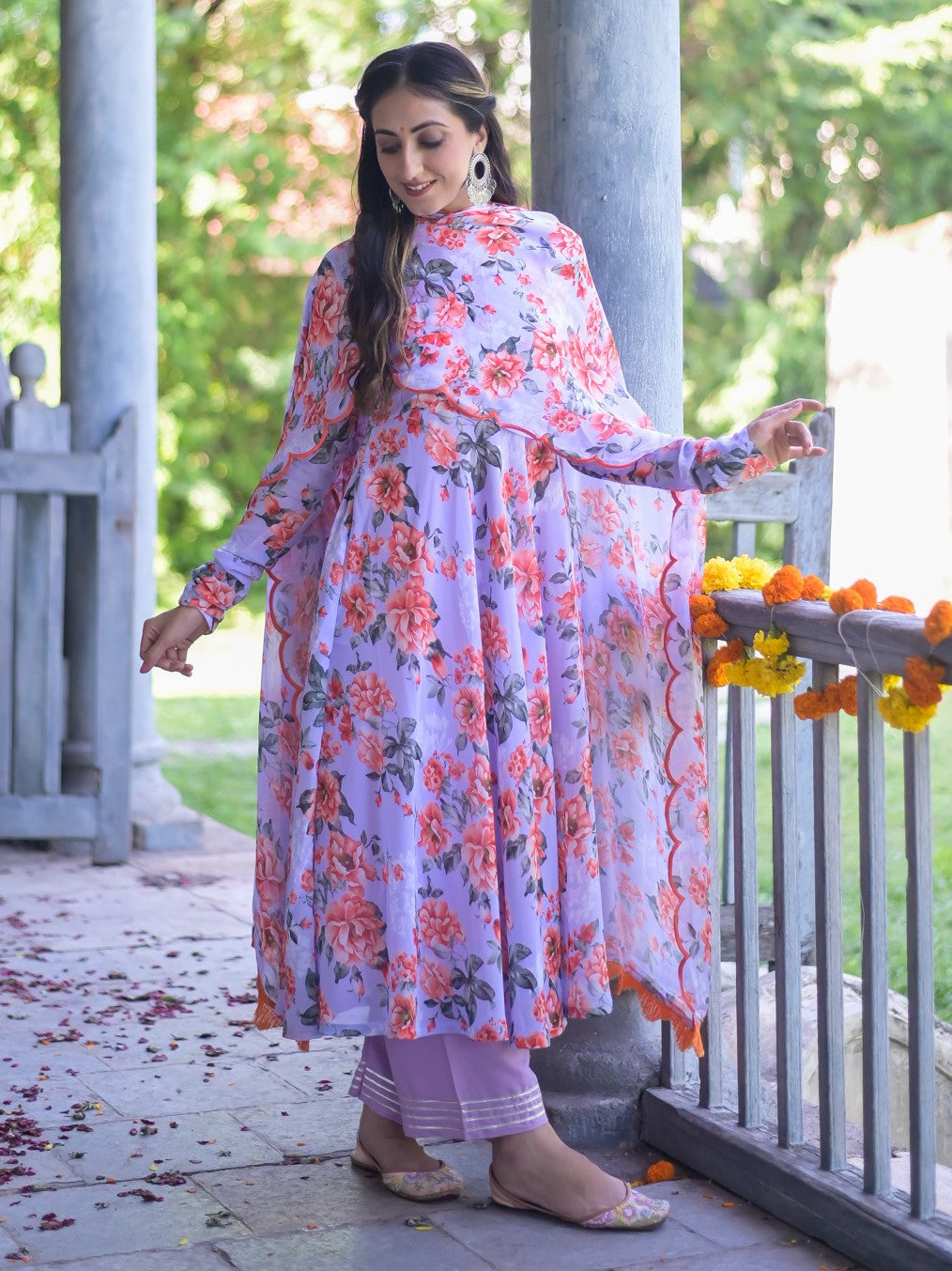 Lavender Floral Anarkali Suit Set – Krami India