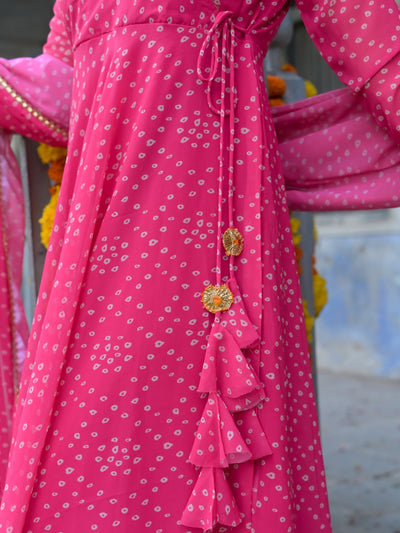 Rani Pink Bandhani Anarkali Kurta with Dupatta