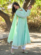 Mint Green Floral Printed Anarkali Suit Set