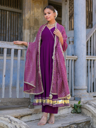 Purple Heavy Gota Work Anarkali Suit Set