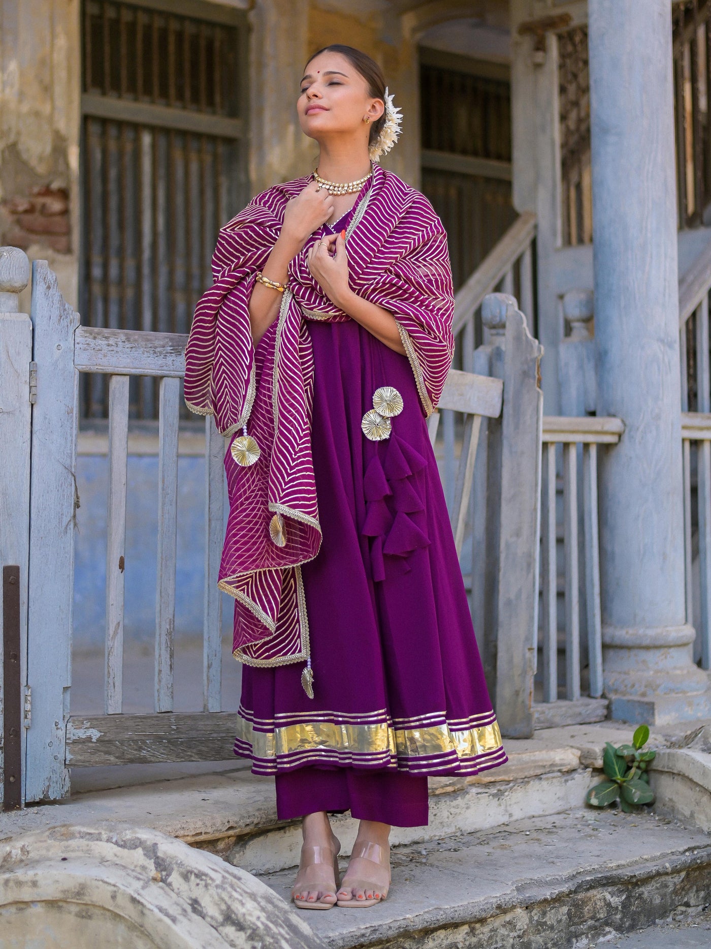 Purple Heavy Gota Work Anarkali Suit Set