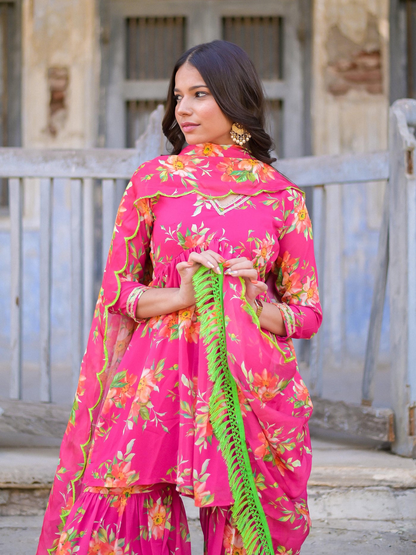 Pink Floral Sharara Set