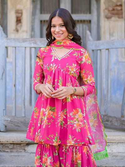 Pink Floral Sharara Set