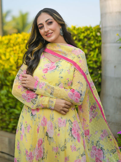 Yellow Pink Floral Suit Set