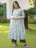 Pistachio Floral Anarkali Suit Set