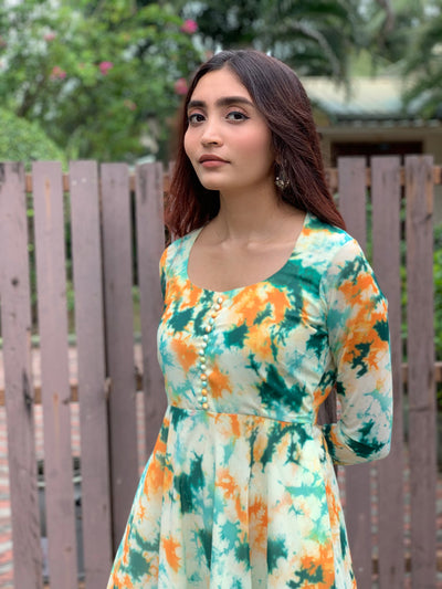 Green – Mustard Tie & Dye Potli Dress