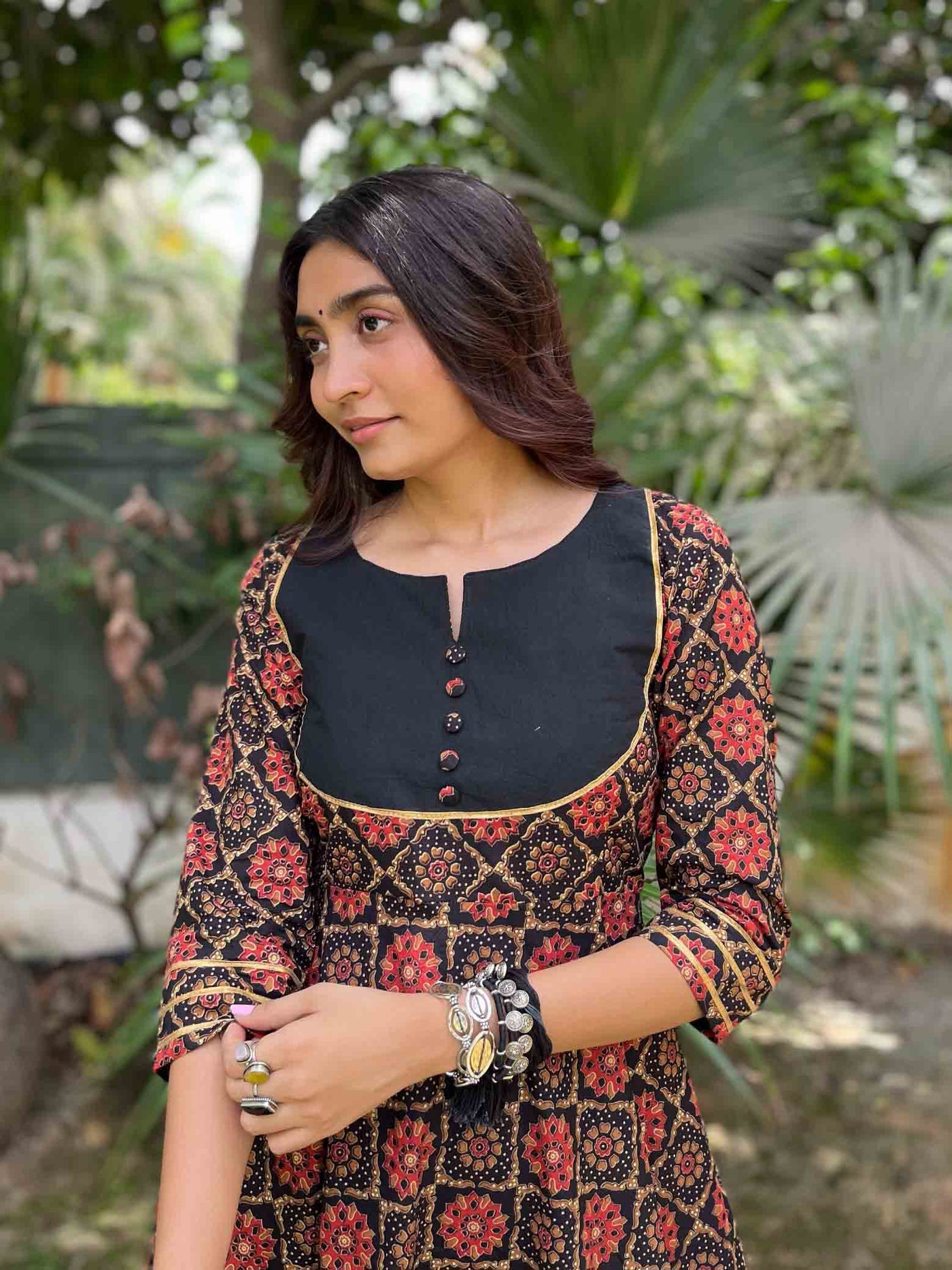 Black Ajrakh Anarkali Kurta