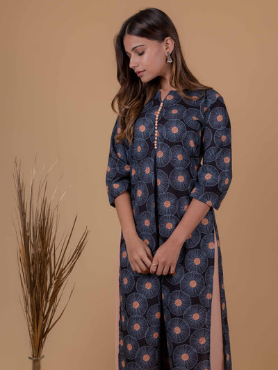 Black & Peach Cotton Kurta