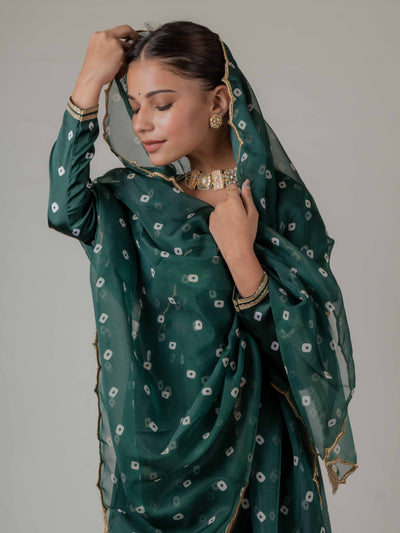 Emerald Bandhani Organza Duppata Suit Set