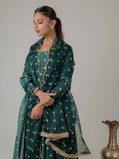 Emerald Bandhani Organza Duppata Suit Set