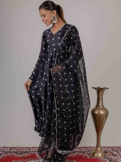 Black Bandhani Kurta with Organza Duppata