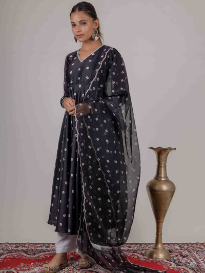 Black Bandhani Kurta with Organza Duppata