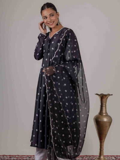 Black Bandhani Kurta with Organza Duppata